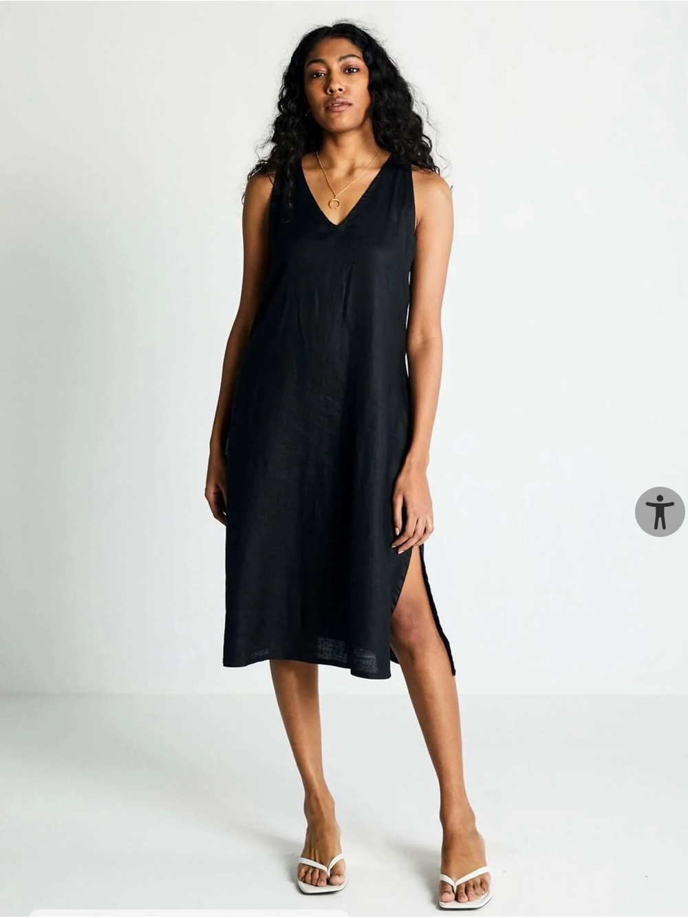 Reistor Hemp Noir Midi Dress Women Small Black Relaxed Minimalist Pockets Shift